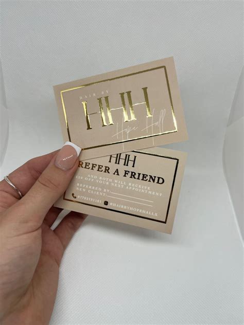 Refer A Friend Business Cards Gold Foiling Special Finish Beige Classy