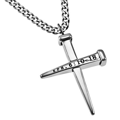 Nail Cross Necklace ARMOR OF GOD Ephesians 6 Bible Verse Stainless