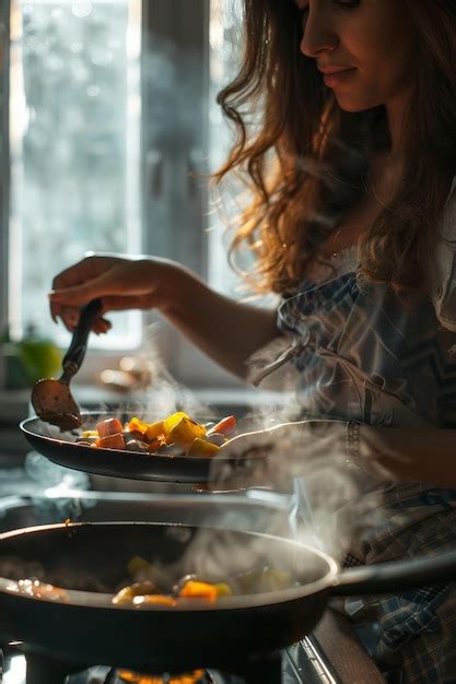 Mujer Cocinando En La Cocina Ia Generativa Foto Premium