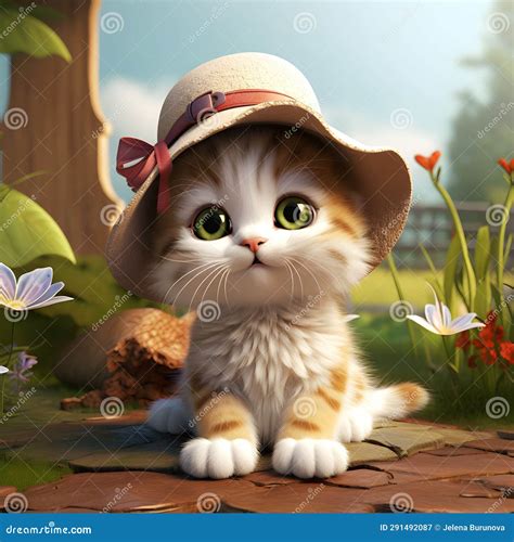 Cartoon Illustration With Cute Kitten Stock Illustration Illustration