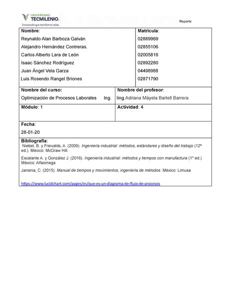 Actividad 4 Optimización de procesos Nombre Reynaldo Alan Barboza