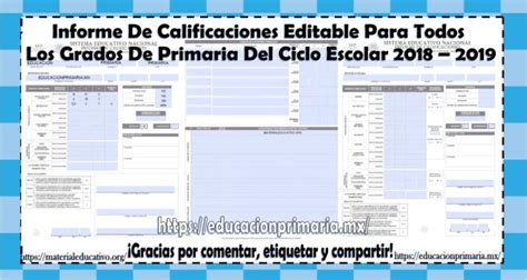 Informe De Calificaciones Editable Para Todos Los Grados De Primaria Del Ciclo Escolar 2018