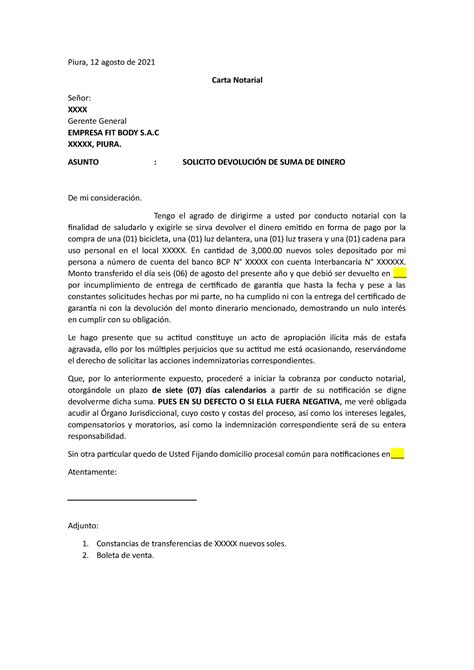 Introducir 97 Imagen Modelo De Carta De Devolucion De Dinero Abzlocal Mx