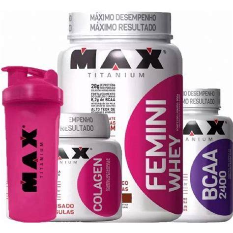 Combo Mulher Femini Whey Mor Colageno Bcaa Max Titanium Submarino