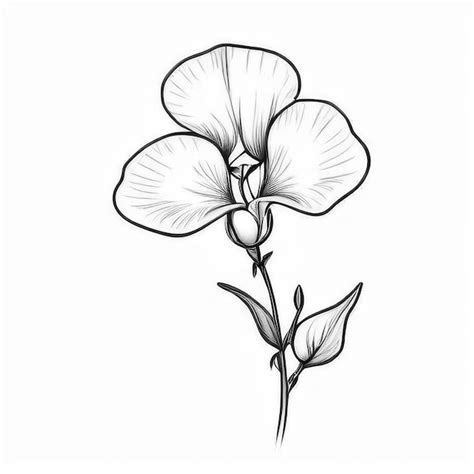 Sweet Pea Flower Outline Black And White Cute Coloring Book Premium