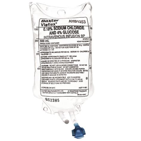 Amtech Medical Baxter Sodium Chloride 0 18 And Glucose 4 IV Bag