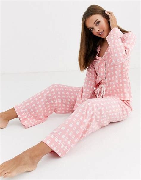 Asos Design Pink Check 100 Modal Traditional Pyjama Set Asos