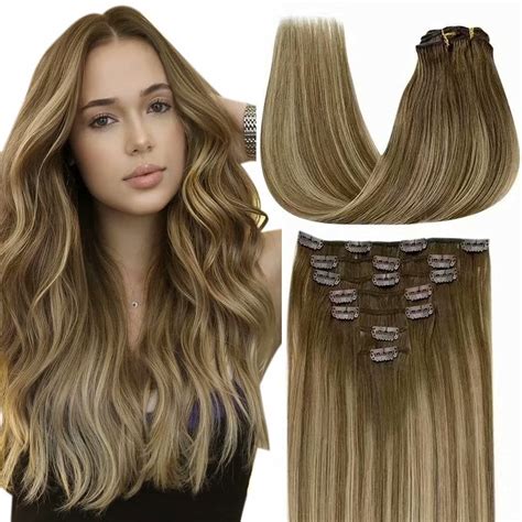 Laavoo 22 Inch Real Human Hair Extensions Clip Ins