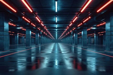 Premium Photo A Dark Futuristic Modern Garage Showroom Generative Ai