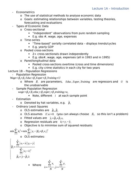 Econ 2206 Notes Lecture 1a Introduction Econometrics O The Use Of