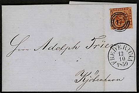 4 sk 1858 udg på brev med fuldt indhold annulleret med nr stempel