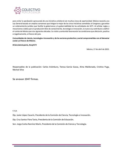 Red ProcienciaMx Oficial On Twitter Carta Abierta A Las Ciudadanas Y