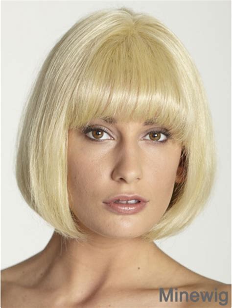 Blonde Straight Chin Length Bobs 100 Hand Tied Cheap Human Hair Wigs