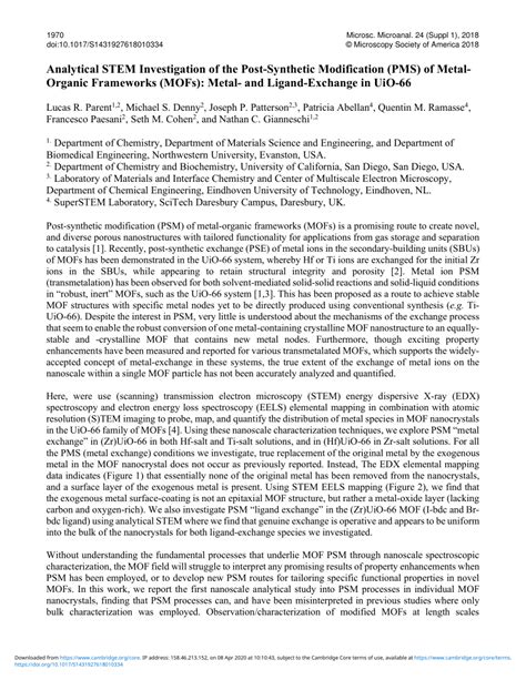 Pdf Analytical Stem Investigation Of The Post Synthetic Modification