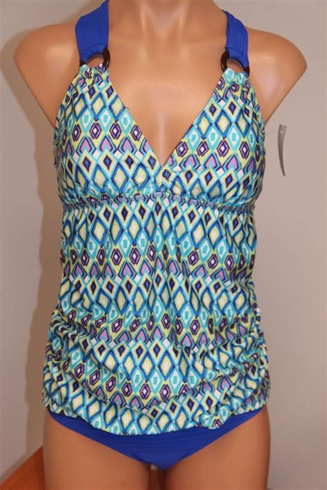 Nwt Athena Swimsuit Bikini 2pc Set Size 8 Retro Pant Halterkini Blue Ebay