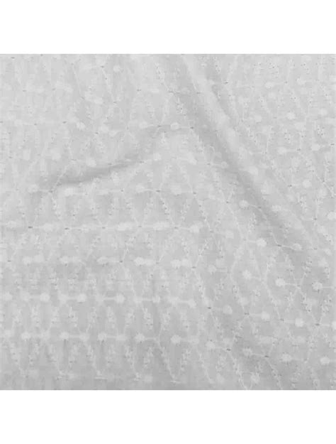 White Cotton Fabric Chikan Hakoba Embroidery Saroj Fabrics