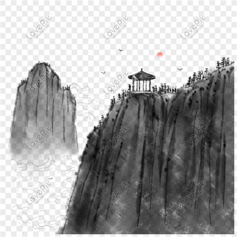 Chinese Style Ink Mountain Mountain Style Material PNG White