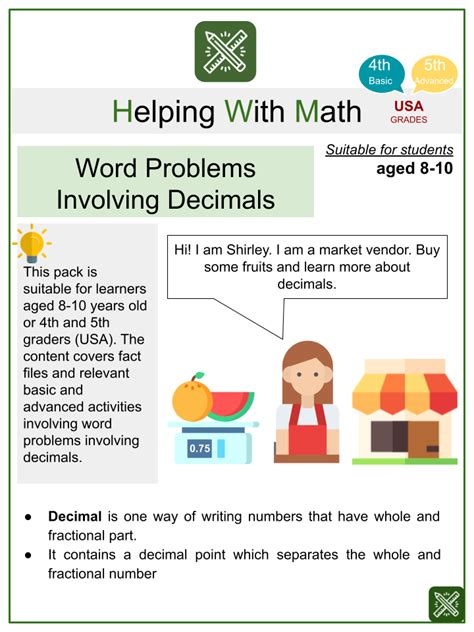 Dividing Decimals Word Problems Worksheet