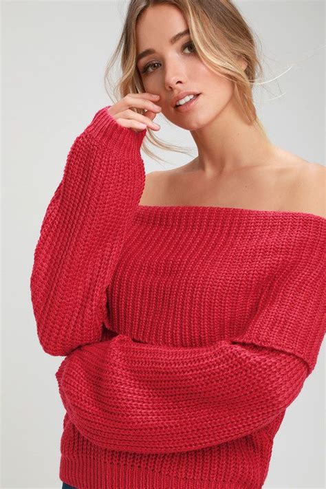 The Lulus Carmichael Red Off The Shoulder Knit Sweater Is A Flirty