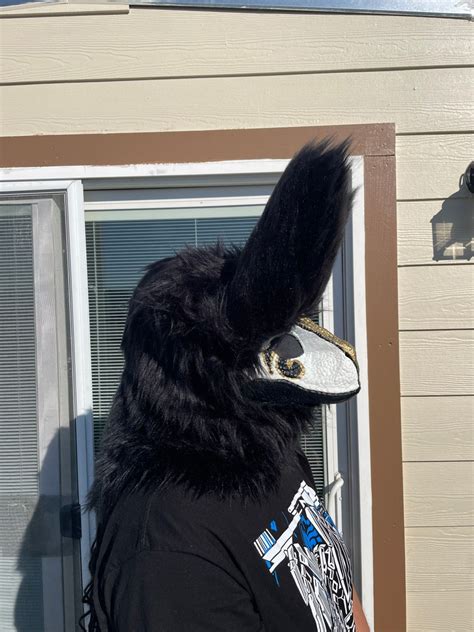 Raptor Dino Mask Fully Furred Fursuit With Ears And Hood Head Only