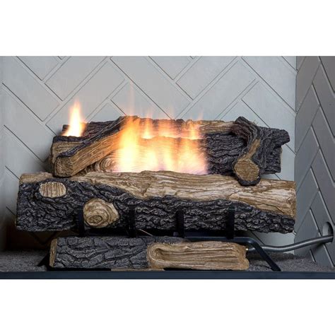 Propane Gas Fireplace Logs w/Thermostatic 22.75 in.Control Vent-Free ...