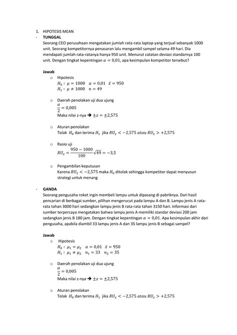Soal Dan Pembahasan Materi Hipotesis Matakuliah Probabilitas Dan