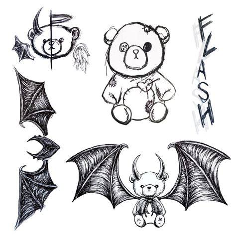 Evil teddy bear inspired flash tattoo sheet | Teddy bear tattoos, Bear ...