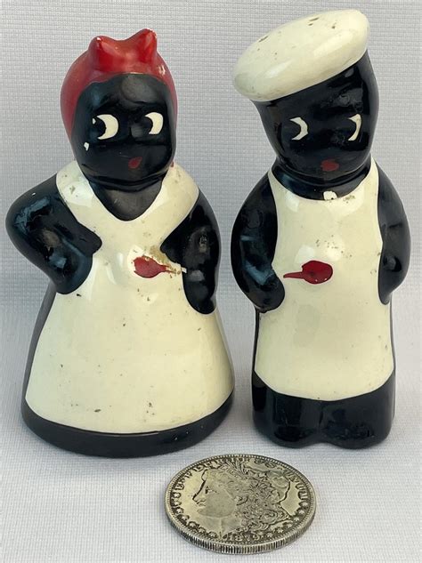 Lot Vintage 1940 S Black Americana Mammy And Moses Salt And Pepper Shakers