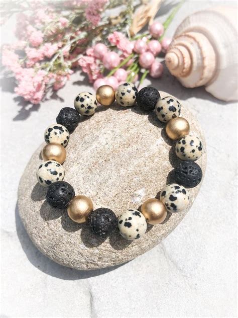 The Perdita Dalmatian Jasper Black Lava Painted Gold Etsy