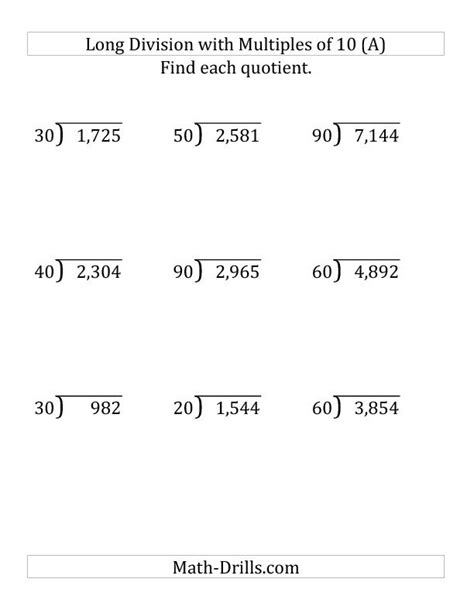 Long Division Printable Worksheets