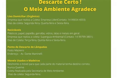 Secretaria de Meio Ambiente orienta população sobre Descarte Correto do