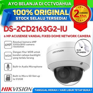 Promo HIKVISION DS 2CD2163G2 IU 6MP ACUSENSE VANDAL FIXED DOME IP