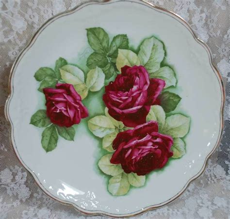 Vintage Bavarian China Plate W” Makers Mark Rose Design Signed C