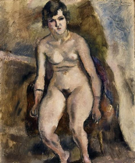 Jules Pascin Nude Seated On A Chair Oil With Black Crayon And