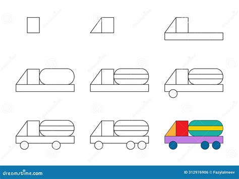 Worksheet Easy Guide To Drawing Cartoon Truck Vector Illustration Stock Vector Illustration