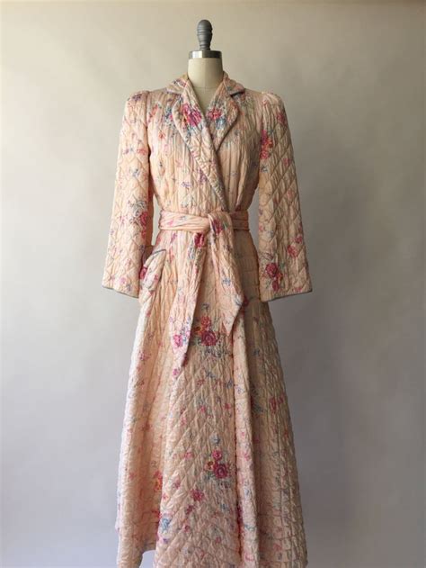 Best Co 40s Quilted Peach Floral Satin Housecoat Xs S M Etsy