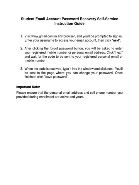 Student Email Account Password Recovery Self Service Pdf