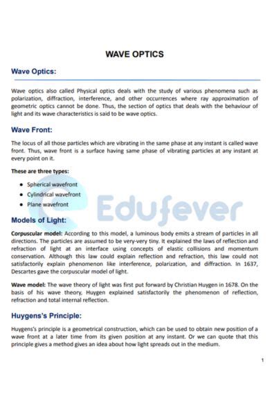 CBSE Class 12 Physics Wave Optics Notes