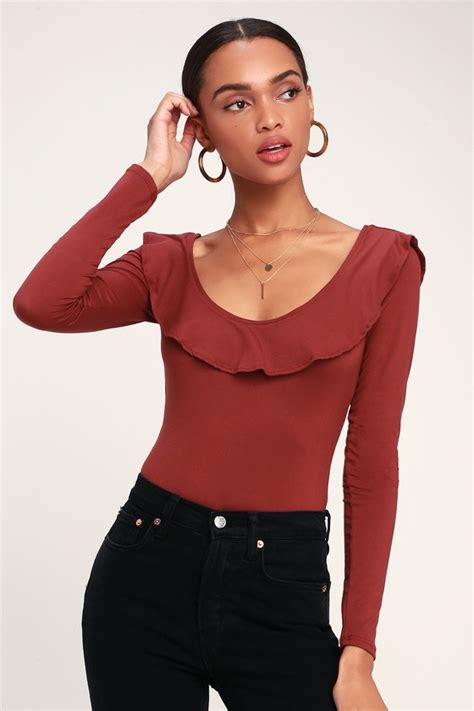 Chic Bodysuit Red Bodysuit Ruffled Bodysuit Cute Bodysuit Lulus