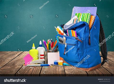 Stylish Backpack Different School Stationary On Stock Photo Edit Now