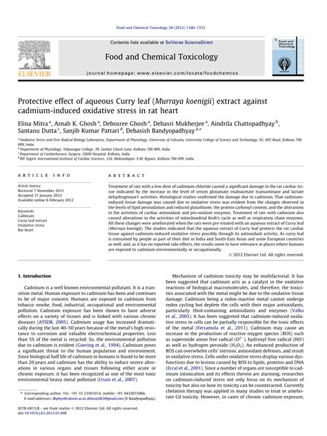 PDF Protective Effect Of Aqueous Curry Leaf Murraya Koenigii