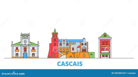 Portugal Cascais Line Cityscape Flat Vector Travel City Landmark