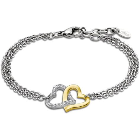 Bracelet Lotus Style femme doubles cœurs en acier avec oxydes de zirconium