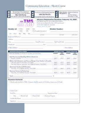 Fillable Online Tms Short Course Registration PDF TMS Tms Fax