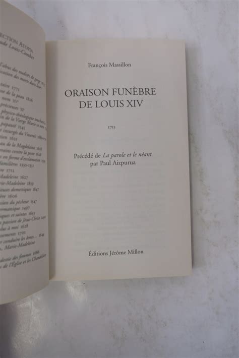 François Massillon Oraison funèbre de Louis XIV Livre Rare Book