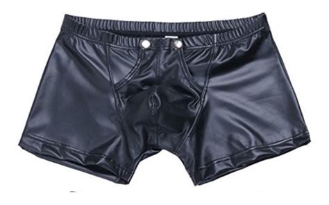 Cueca Couro Sint Tico Tipo Boxer Sexy Abertura Frontal O