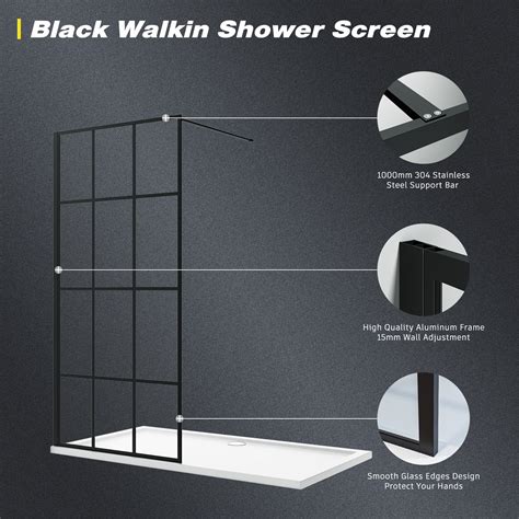 Elegant Stain Black 1000mm Walk In Shower Door 8mm Safety Tempered