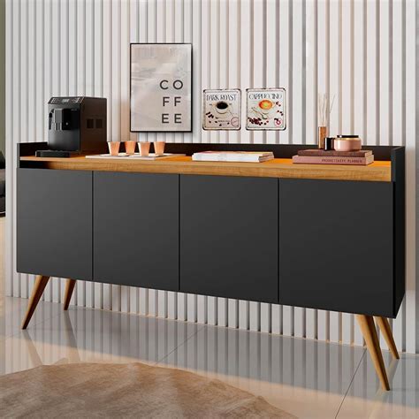 Aparador Buffet Portas Preto Mel Gold Primus Madeiramadeira