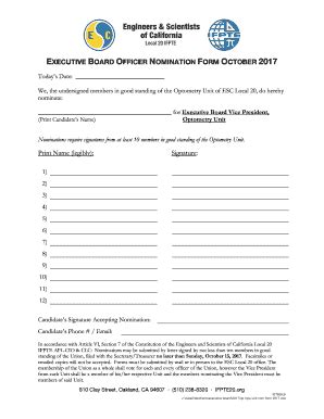 Fillable Online EXECUTIVE BOARD OFFICER NOMINATION FORM OCTOBER 2017