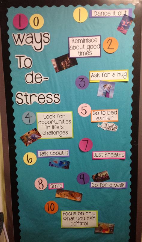 Ways To De Stress Counselor Bulletin Boards Nurse Bulletin Board